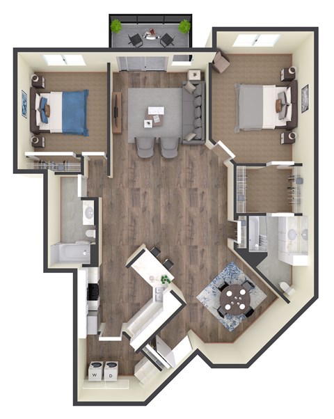 Floor plan for 2 beds, 2 baths, 1400 sqft